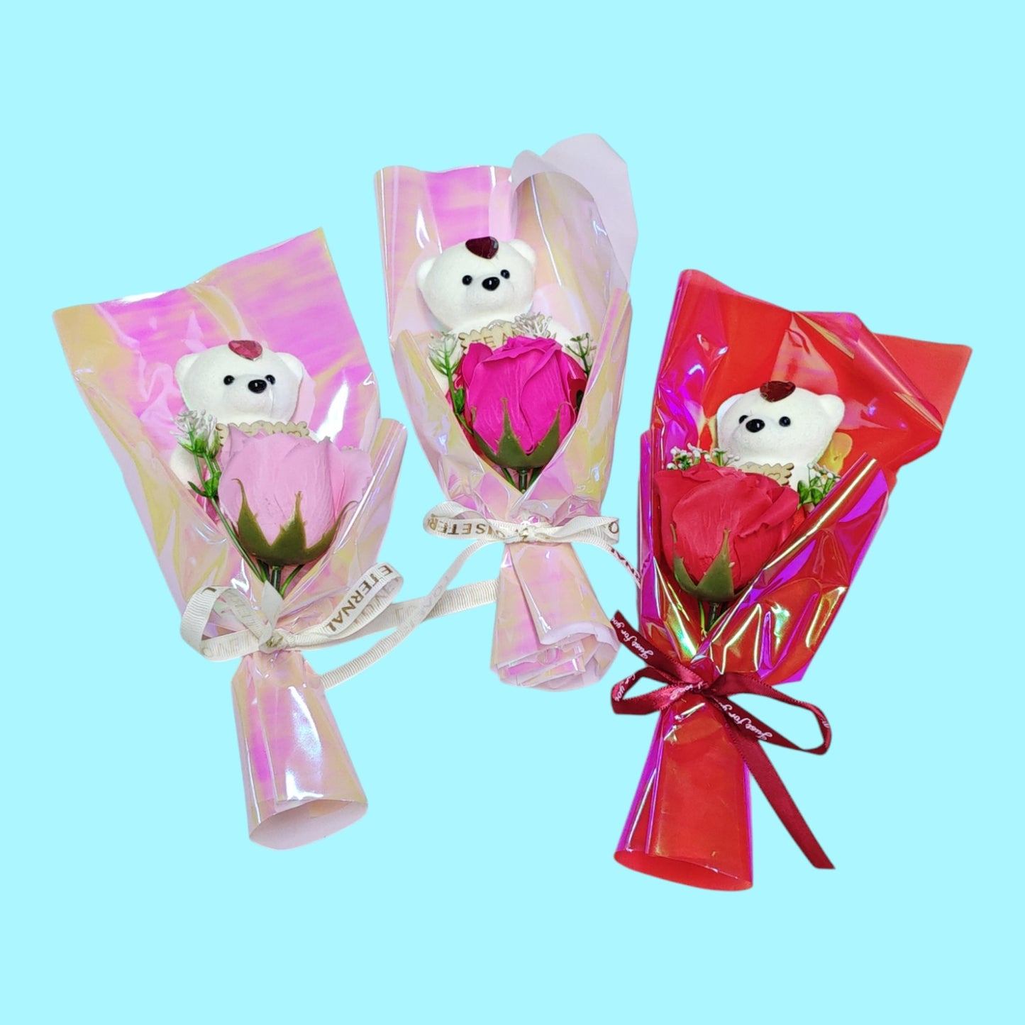 FLOR ROSA CON OSO