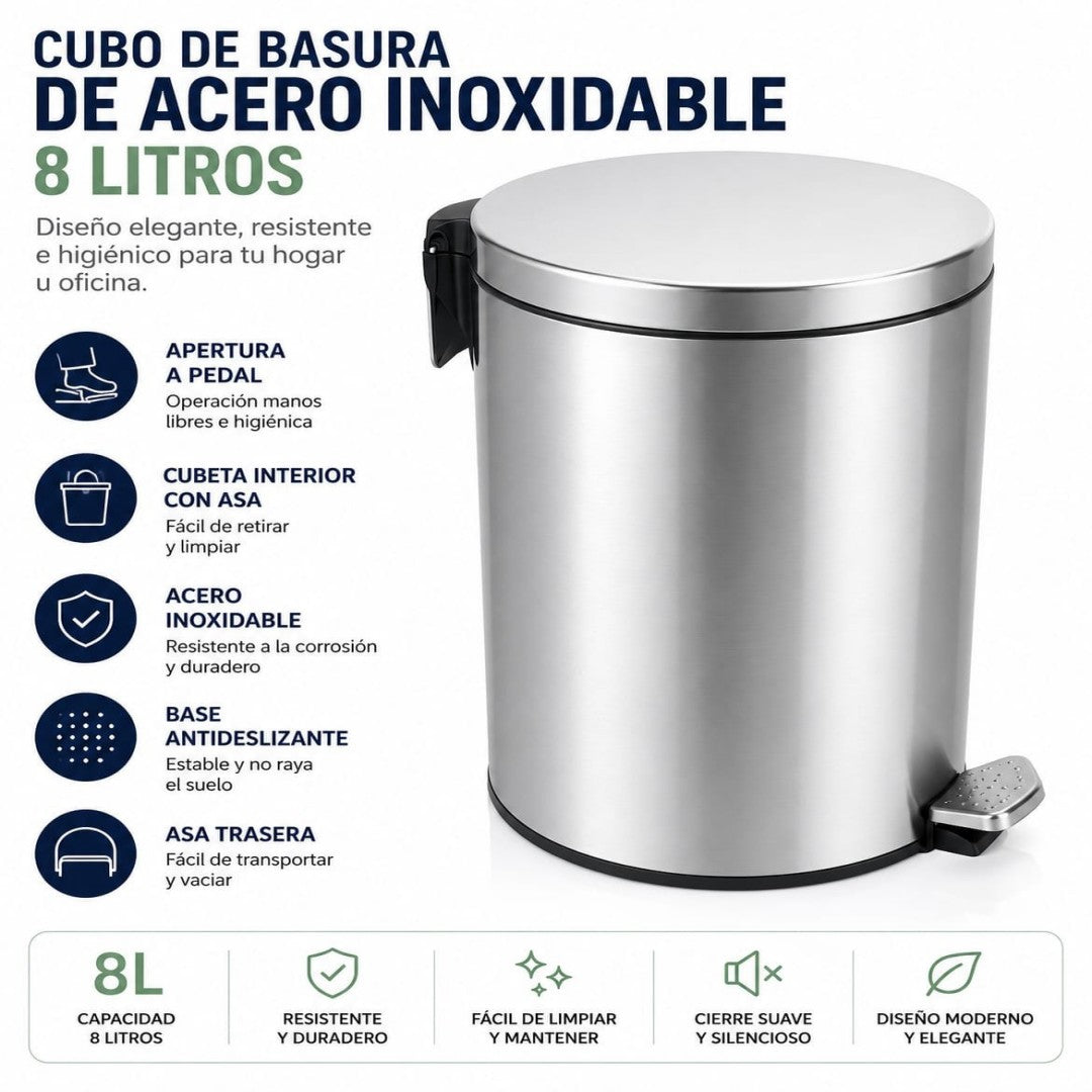 BASURERO ACERO 8L