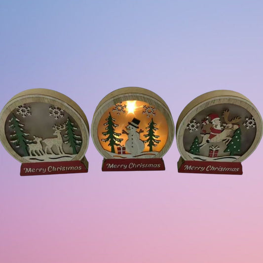 ADORNO CON LUZ MADERA NAVIDAD 12CM