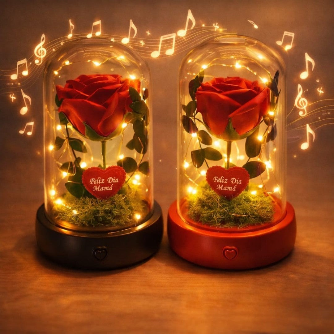 ROSA FRASCO CON LUZ MUSICA