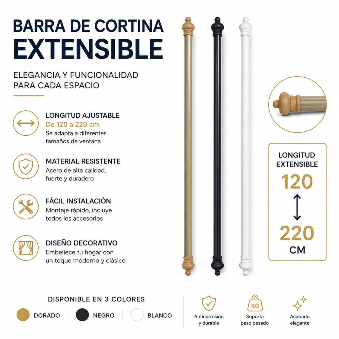 TUBO EXTENSIBLE PARA CORTINA 120-220CM 16\18MM