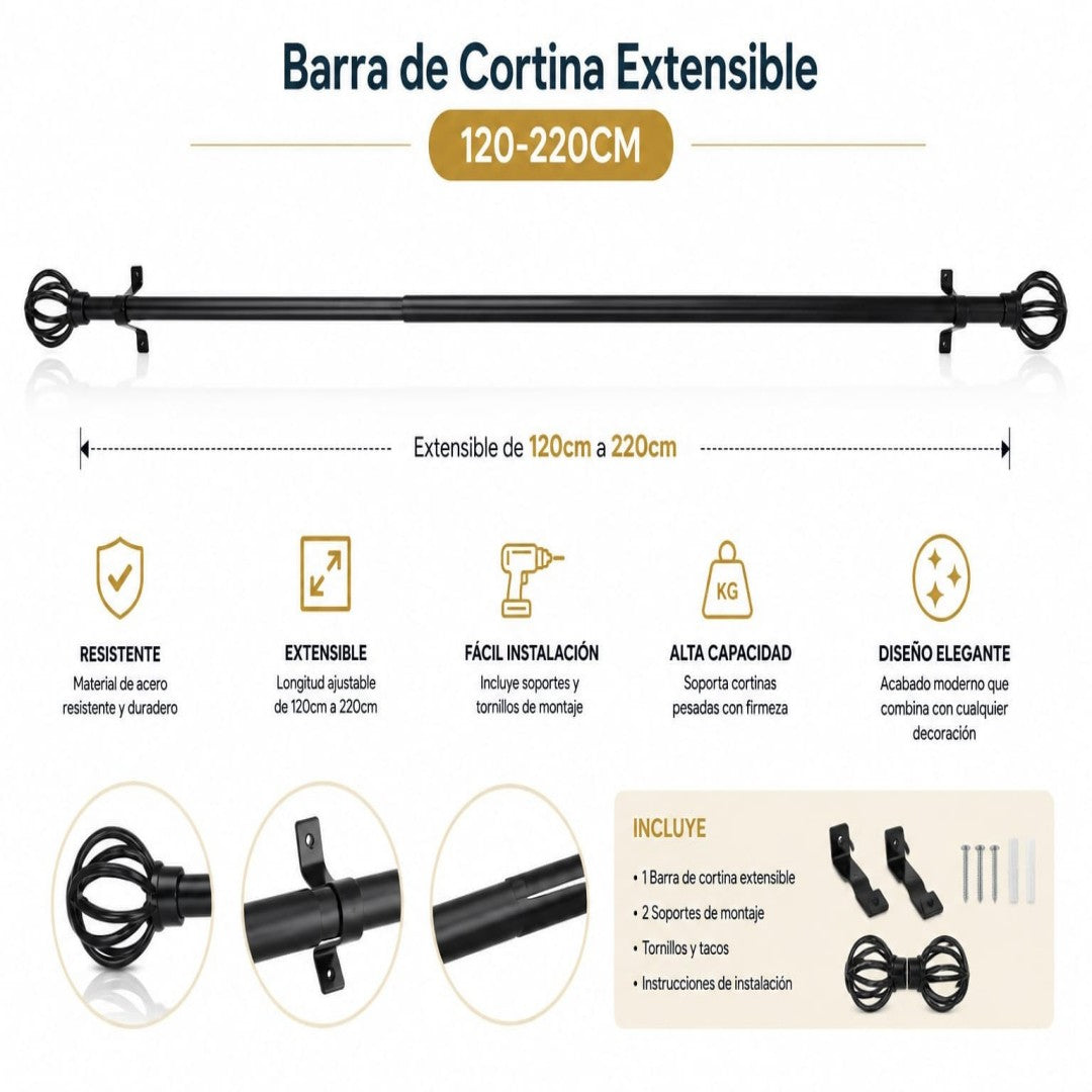 TUBO EXTENSIBLE PARA CORTINA 120-220CM 13\16MM