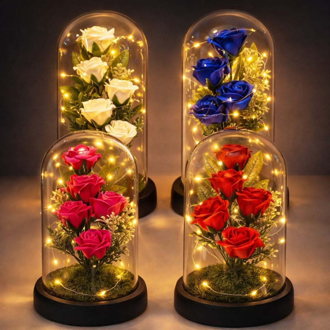 ROSA FRASCO CON LUZ 5RAMA