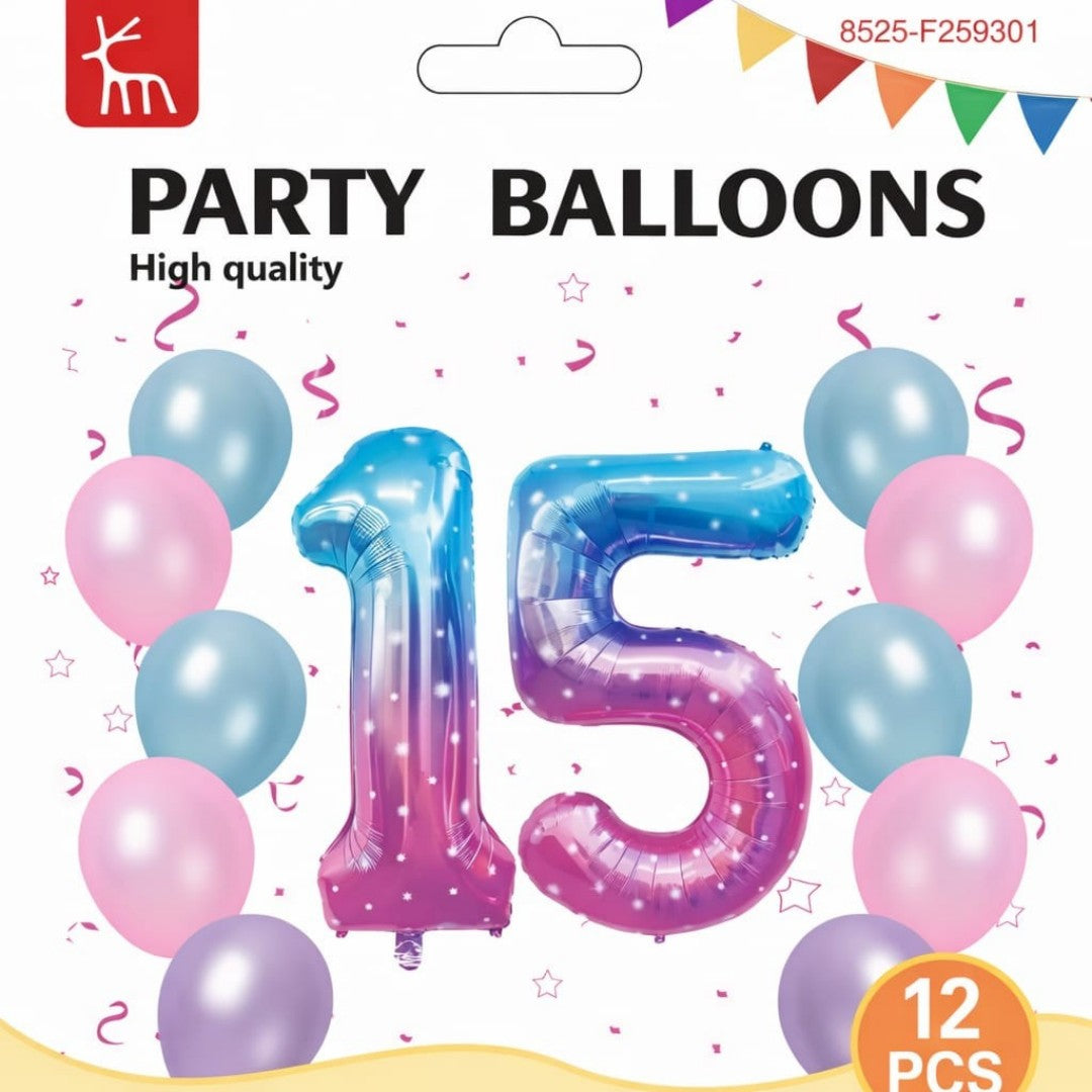 SET GLOBO QINCENERA 15 12PCS