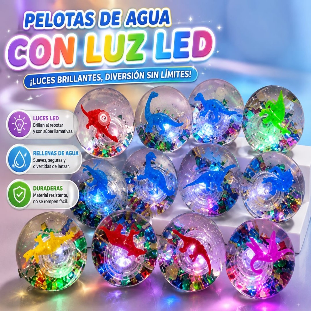 BOLAS AGUA LUZ 6.5CM DINOSAURIO