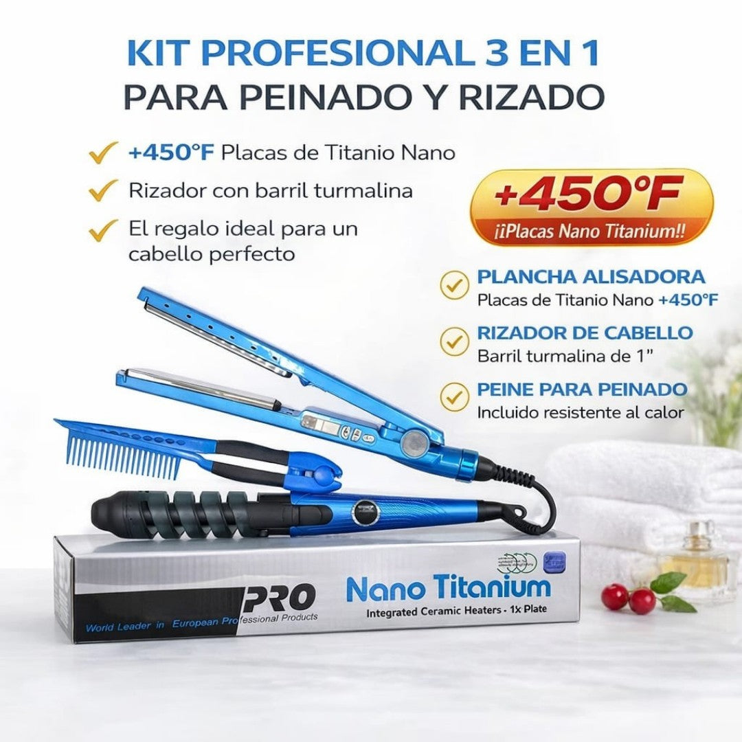 SET PLANCHA P/CABELLO 3PCS