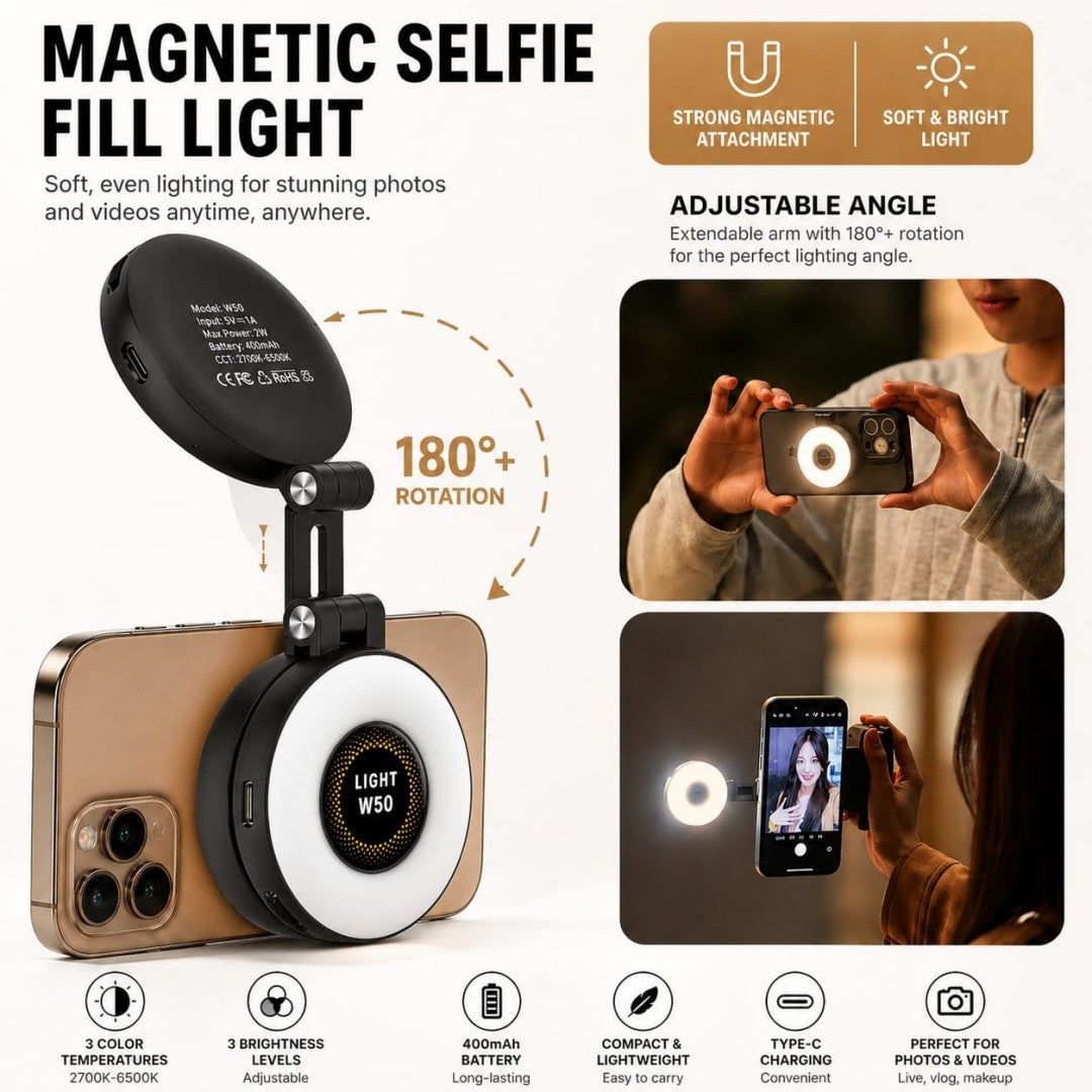 LUZ SELFIE MAGNETICA W50 NEGRO