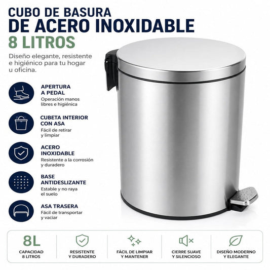 BASURERO ACERO 8L