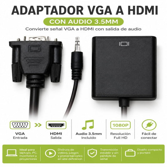 ADAPTADOR VGA A HDMI CON AUDIO