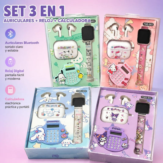 SET AUDIFONO+RELOJ+CALCULADORA TWS-S03