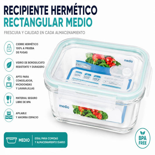 RECIPIENTE VIDRIO RECTANGULAR MED