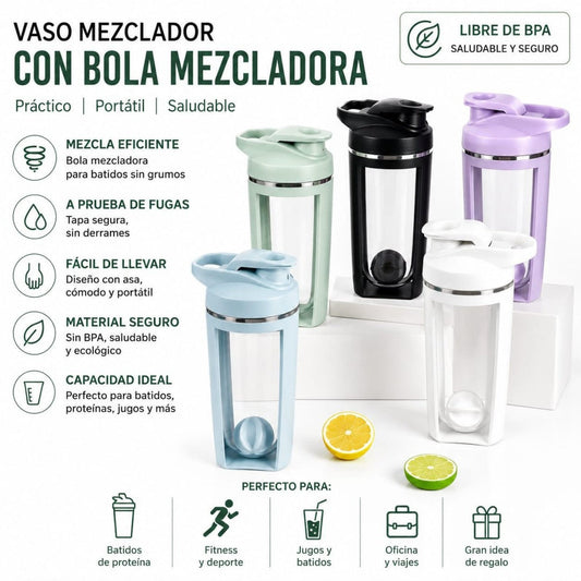 BOTELLA SHAKER CON BOLA MEZCLADORA