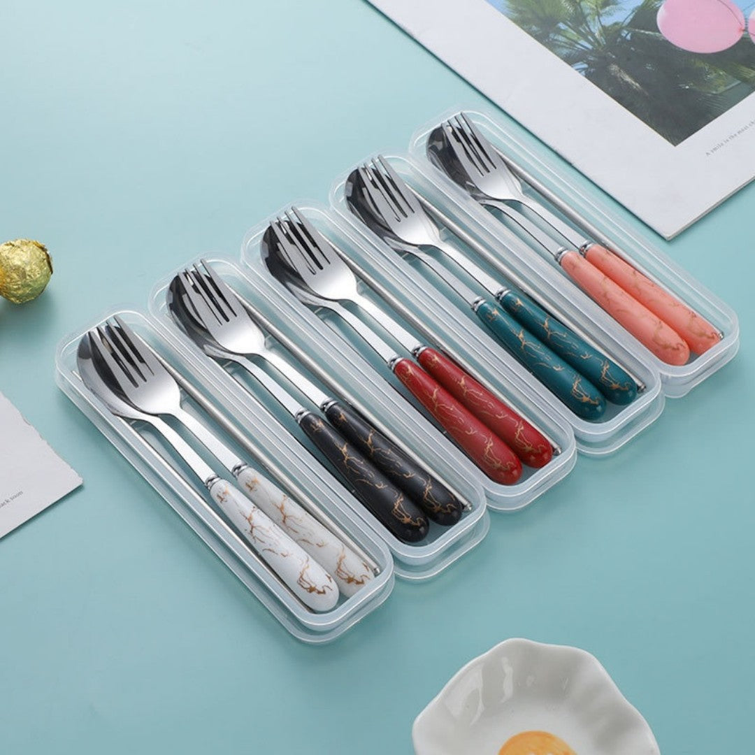 SET CUCHARA TENEDOR TIPO MARMOL