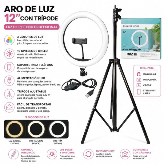 LAMPARA DE ARO CON TRIPODE 12PULG DX-300