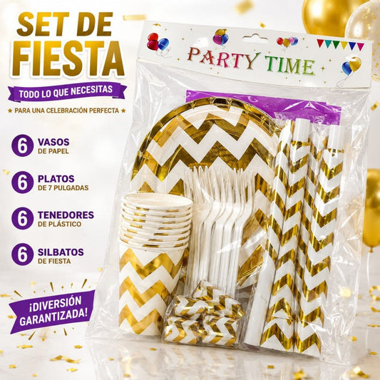 CUBIERTOS DESECHABLE FIESTA DORADO 6PCS 7PULG