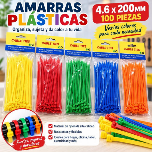 AMARRAS PLASTICAS COLOR 100PCS 4.6*200MM 233