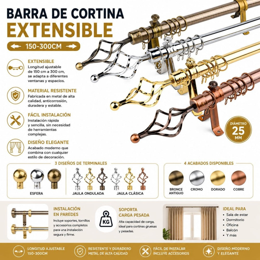 TUBO EXTENSIBLE PARA CORTINA 150-300CM 25\28MM