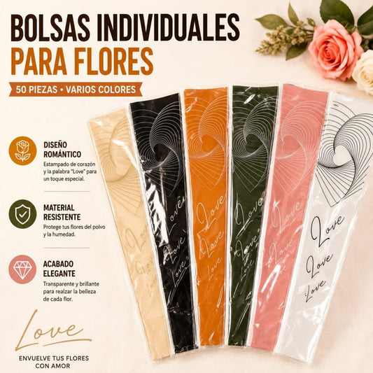 BOLSA PARA FLOR 50PCS CORAZON 3D