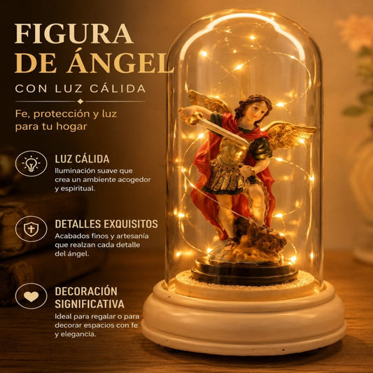 FIGURA ANGEL CON CUPULA Y LUZ 11*22CM