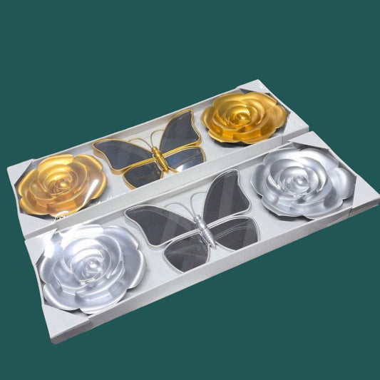 JUEGO ESPEJO ADORNO PARED MARIPOSA ROSA 3PCS G838