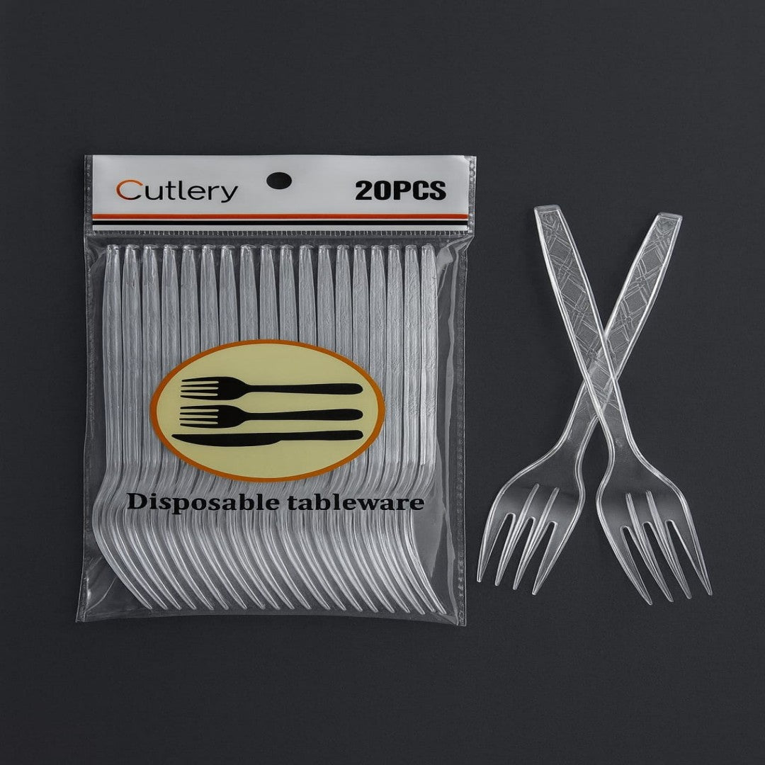 TENEDOR TRANSPALENTE DESECHABLE 20PCS