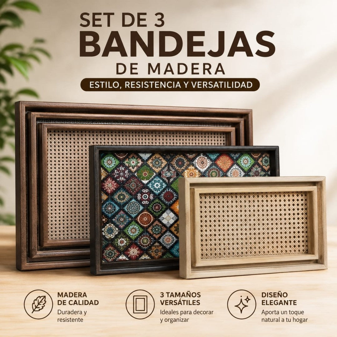 SET BANDEJA MADERA 3PCS
